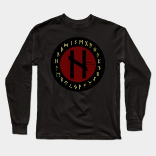 Red Hagalaz Futhark Rune Symbol Long Sleeve T-Shirt